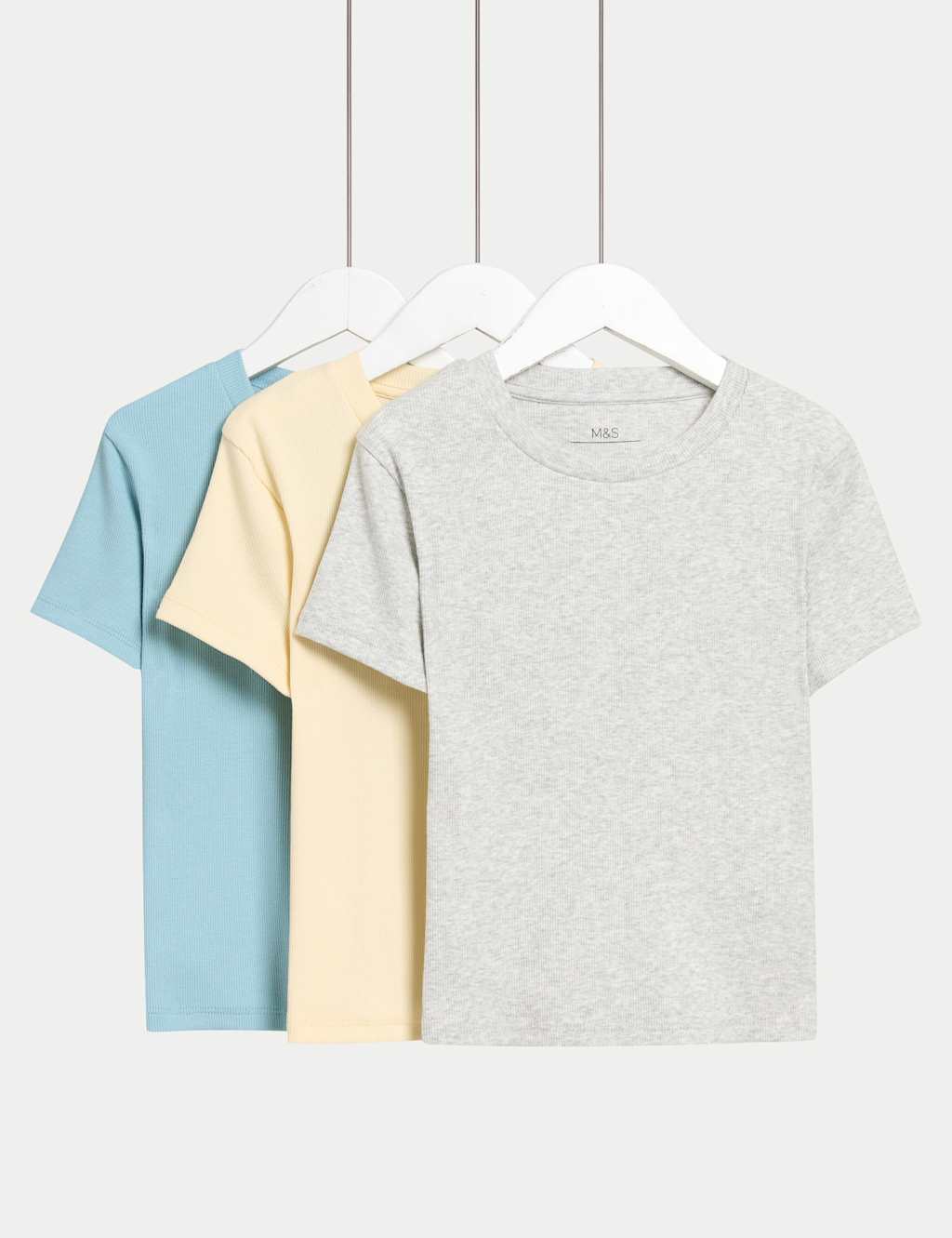 3pk Cotton Rich Ribbed T-Shirts (2-16 Yrs)