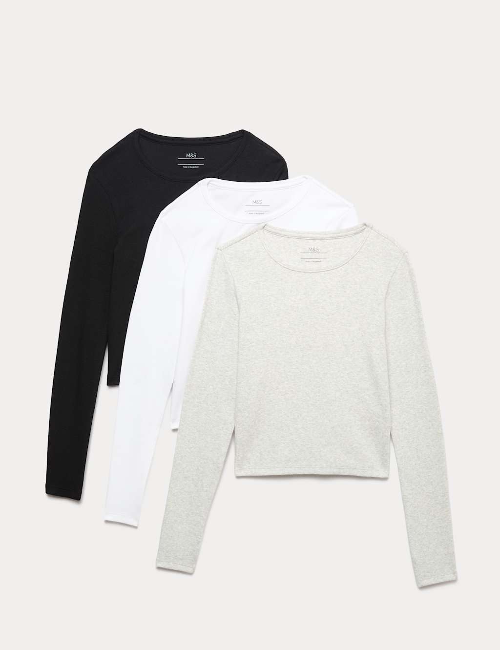 M&S 3pk Cotton Rich Ribbed Tops (6-16 Yrs) Neutral