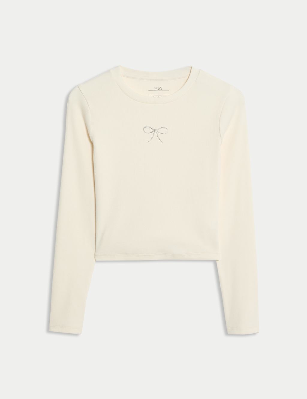 M&S Cotton Rich Slogan Ribbed Top (6-16 Yrs) Ecru