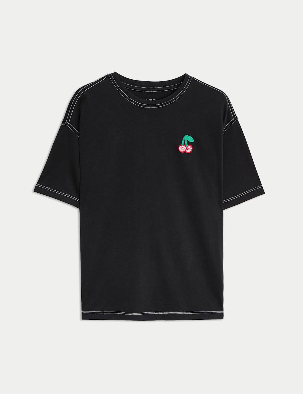 M&S Pure Cotton Embroidered T-Shirt (2-16 Yrs) Black
