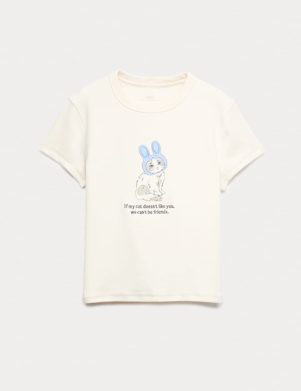M&S Cotton Rich Cat Graphic Baby T-Shirt (2-16 Yrs) Ecru