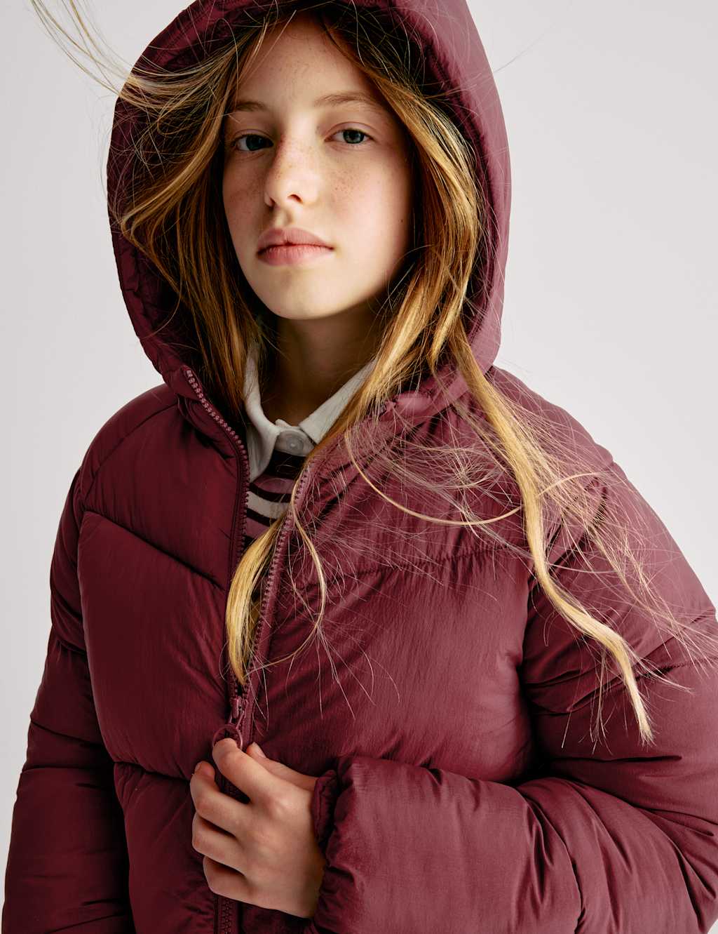 M&S Midweight Padded Hooded Coat (6-16 Yrs) Cranberry