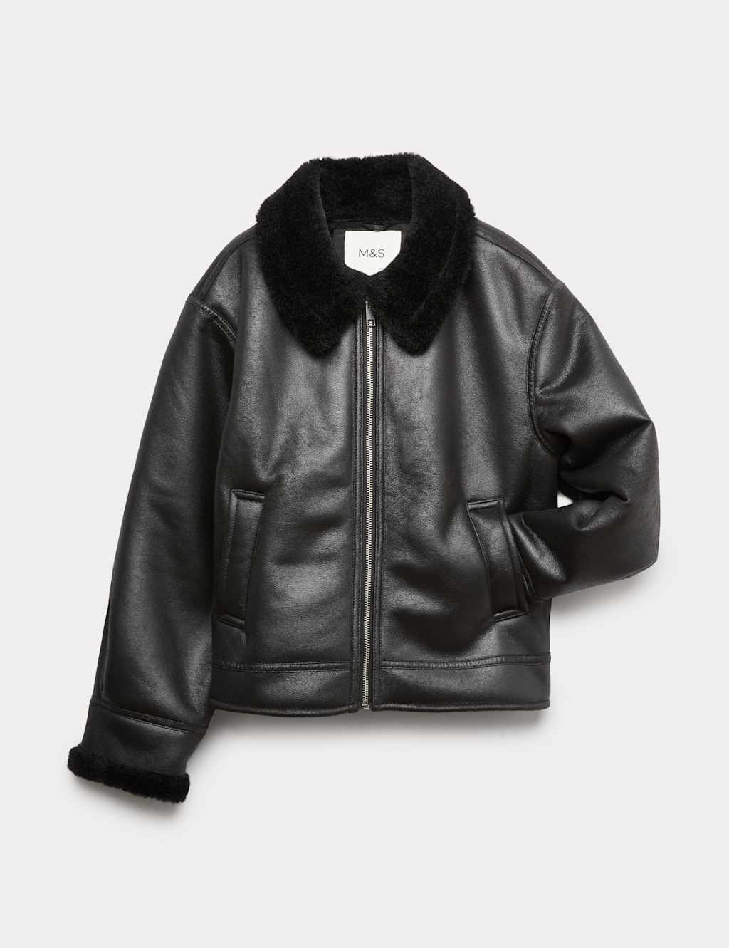 M&S Faux Fur Trim Jacket (6-16 Yrs) Black