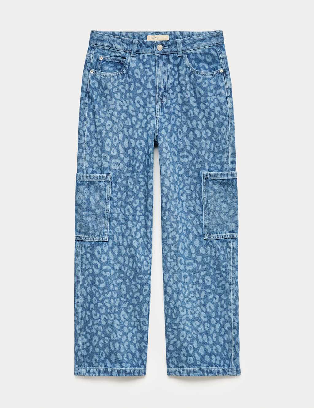 M&S Girls Denim Leopard Print Wide Leg Cargo Jeans (6-16 Yrs) - 15-16 Years