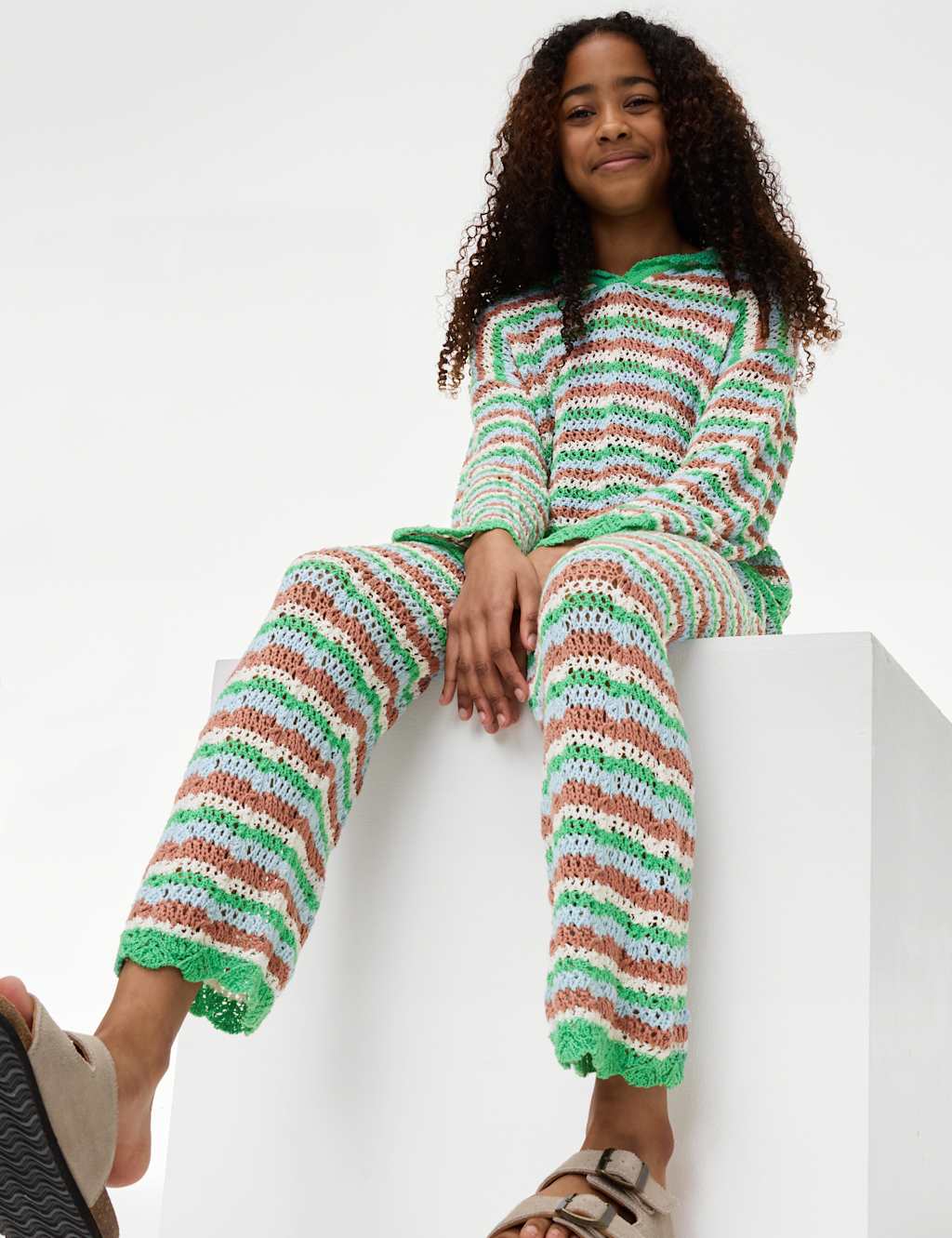 Cotton Blend Knitted Striped Trousers (6-16 Yrs)