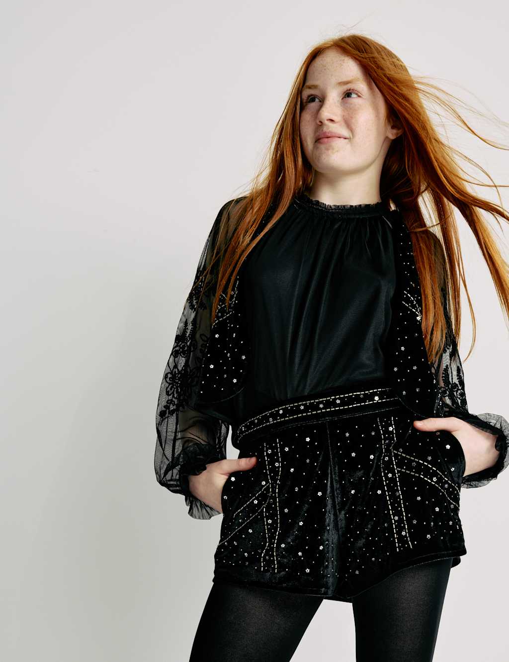 M&S Velvet Beaded Shorts (6-16 Yrs) Black