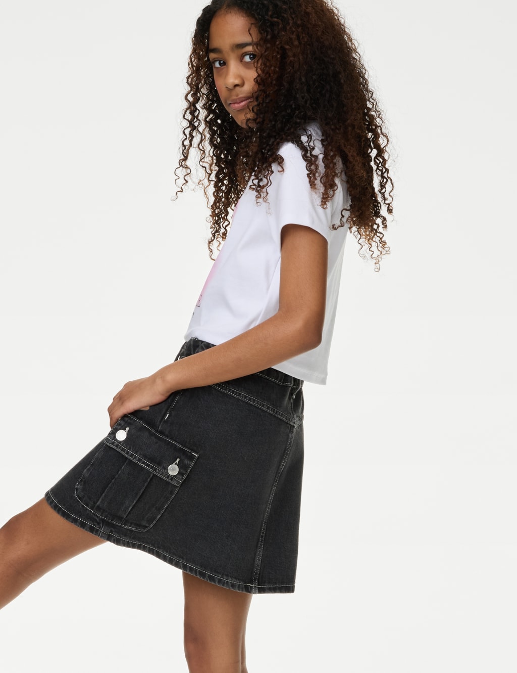 M&S Collection Girls Denim Cargo Skirt (6-16 Yrs) - 11-12 - Black Denim, Black Denim