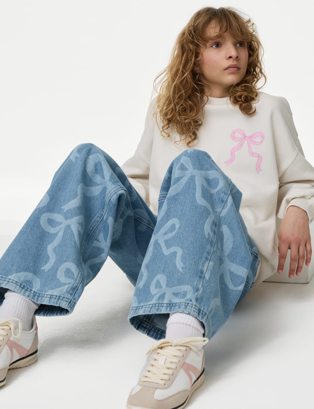 Denim Wide Leg Bow Jeans (6-16 Yrs)