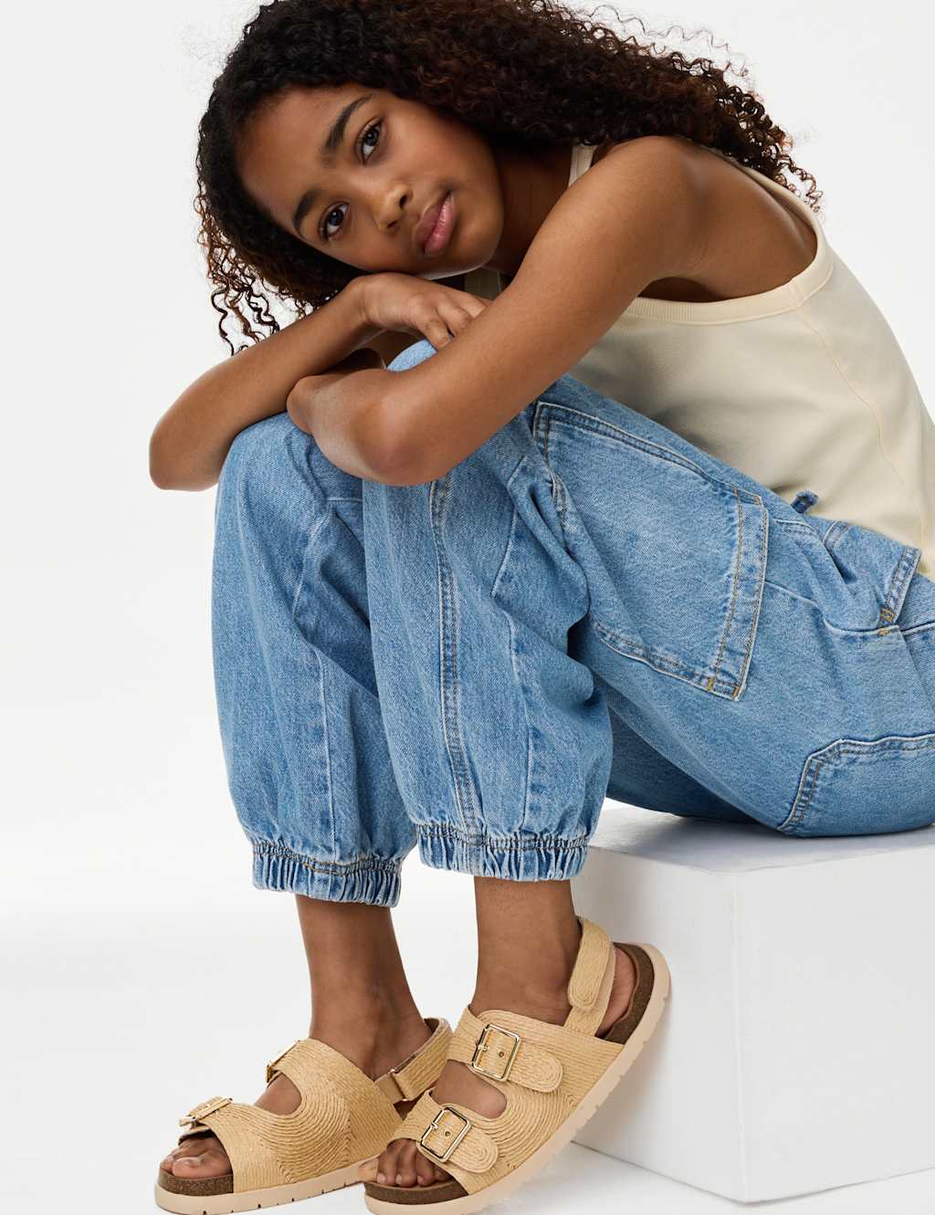 Cuffed Denim Cargo Jeans (6-16 Yrs)