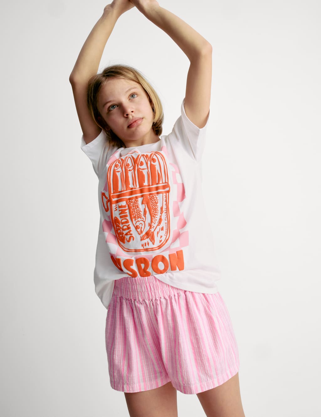 M&S Pure Cotton Striped Shorts (6-16 Yrs) Pink Mix