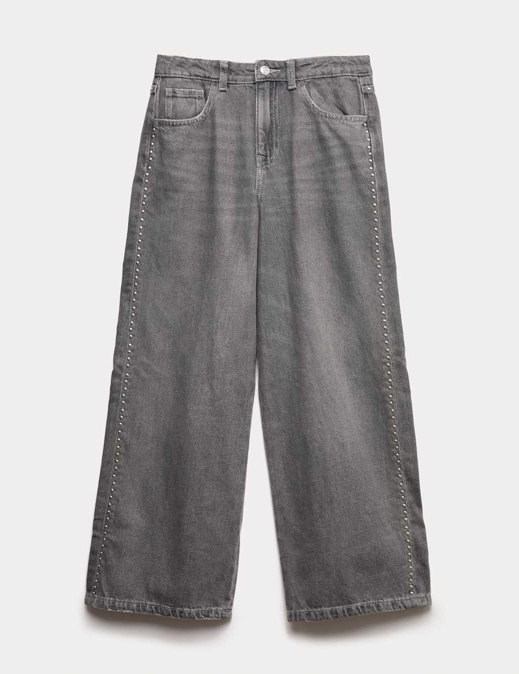 M&S Pure Cotton Wide Leg Denim Stud Jeans (6-16 Yrs) Dark Grey