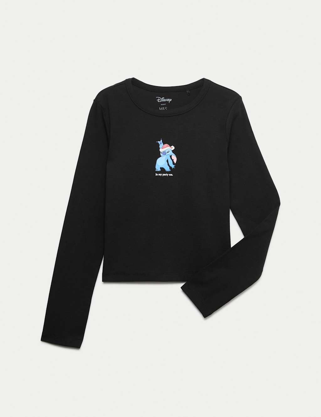 M&S Pure Cotton Lilo & Stitch Christmas Top (6-16 Yrs) Black