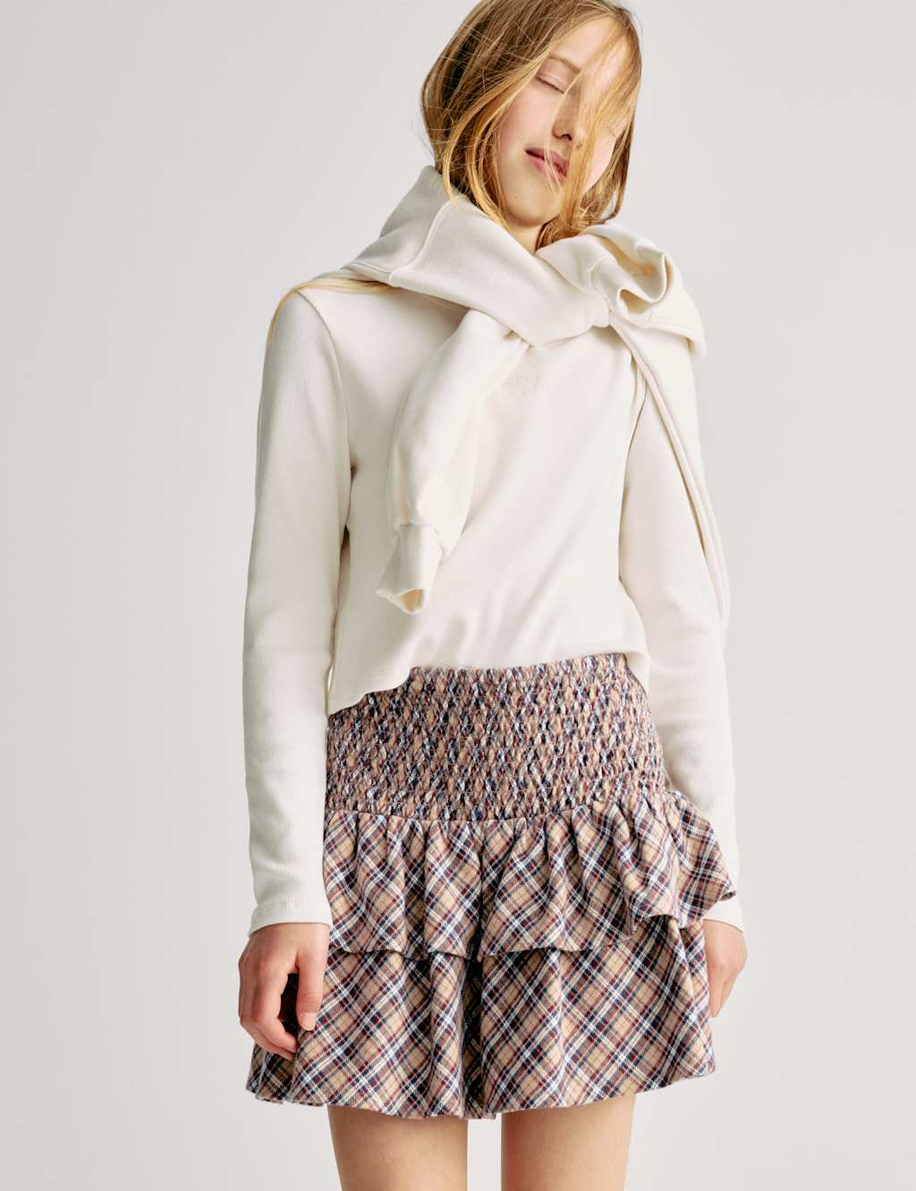 M&S Pure Cotton Check Rara Skirt (6-16 Yrs) Burgundy Mix