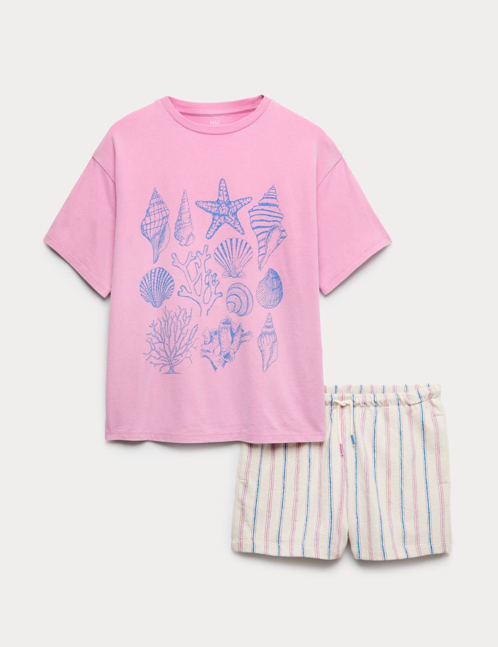 M&S Girls Pure Cotton Graphic Top & Short Outfit (6-16 Yrs) - 8-9 Years - Soft Magenta