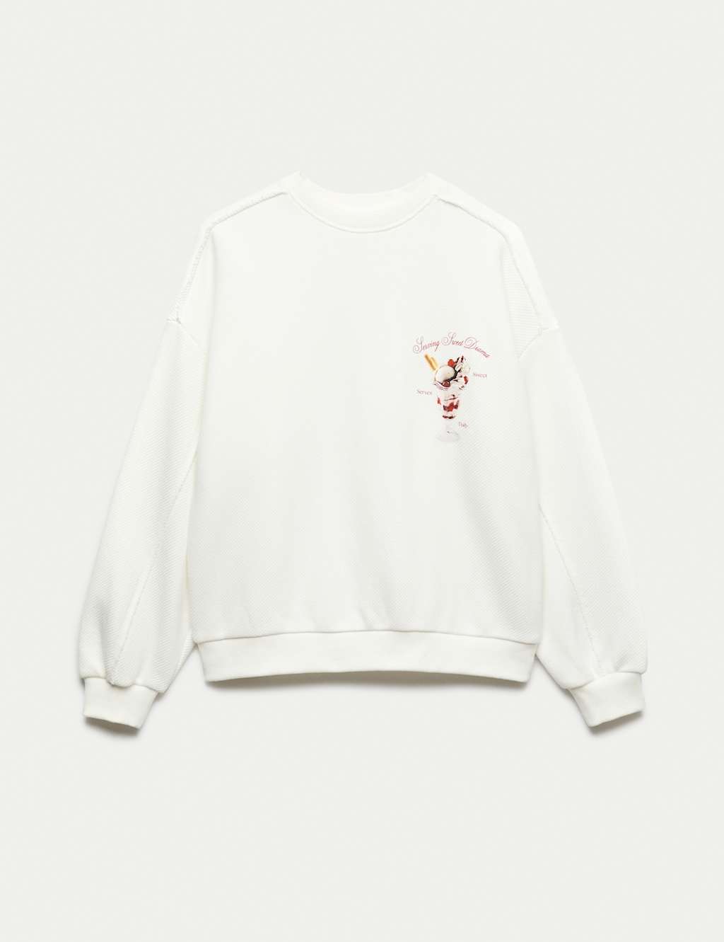 M&S Girls Cotton Rich Ice Cream Graphic Sweatshirt (6-16 Yrs) - 8-9 Years - Ecru