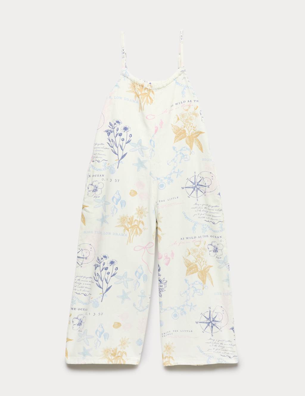 M&S Girls Denim Twill Wide Leg Jumpsuit (6-16 Yrs) - 9-10 Years - Ecru Mix