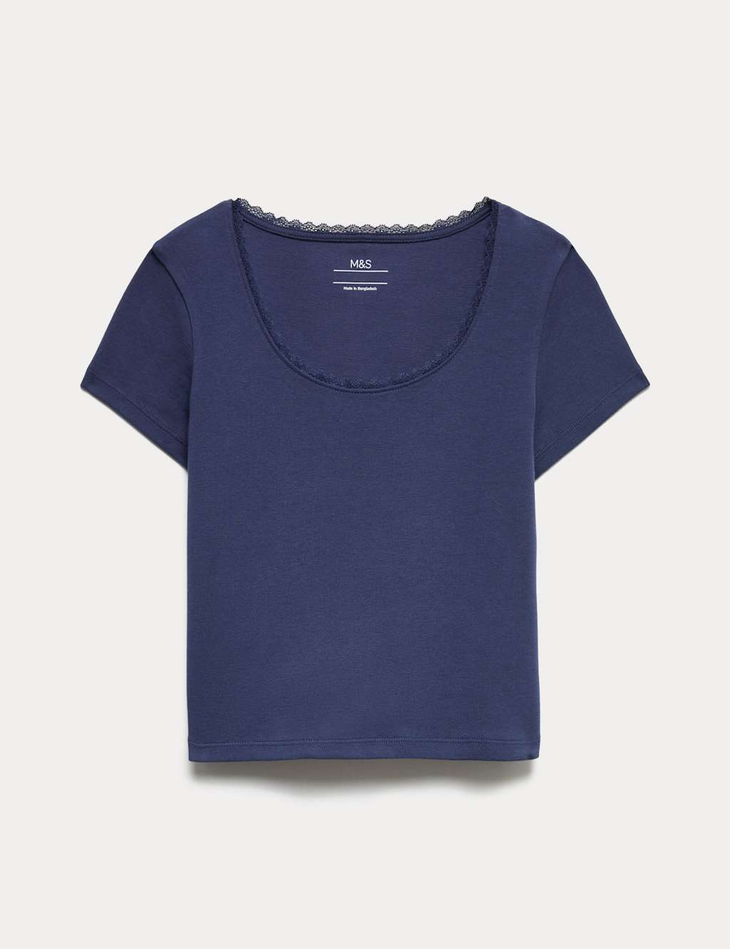 M&S Cotton Rich Lace Trim Baby T-Shirt (6-16 Yrs) - 10-11 Years - Navy