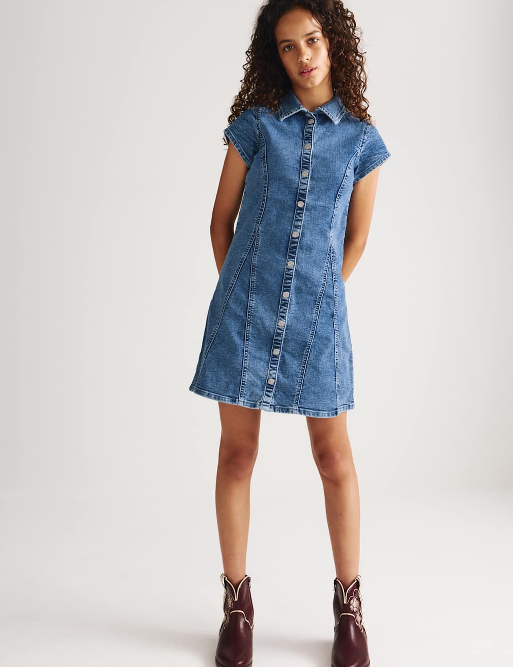 M&S Girls Denim Button Through Dress (6-16 Yrs) - 11-12 Years