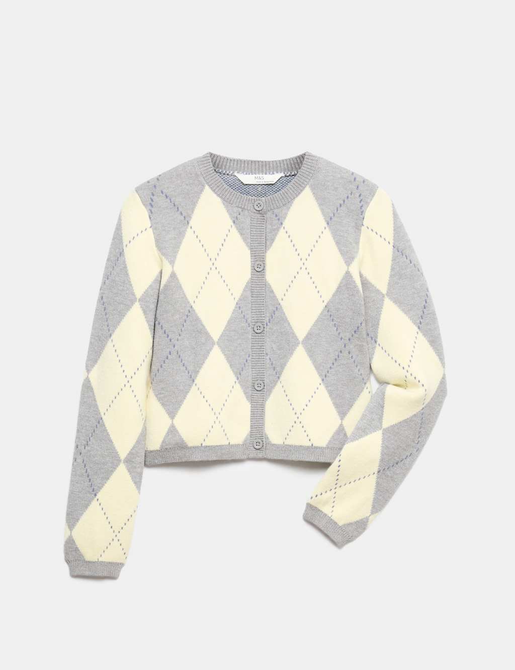 M&S Girls Argyle Cardigan (6-16 Yrs) - 6-7 Years - Yellow Mix