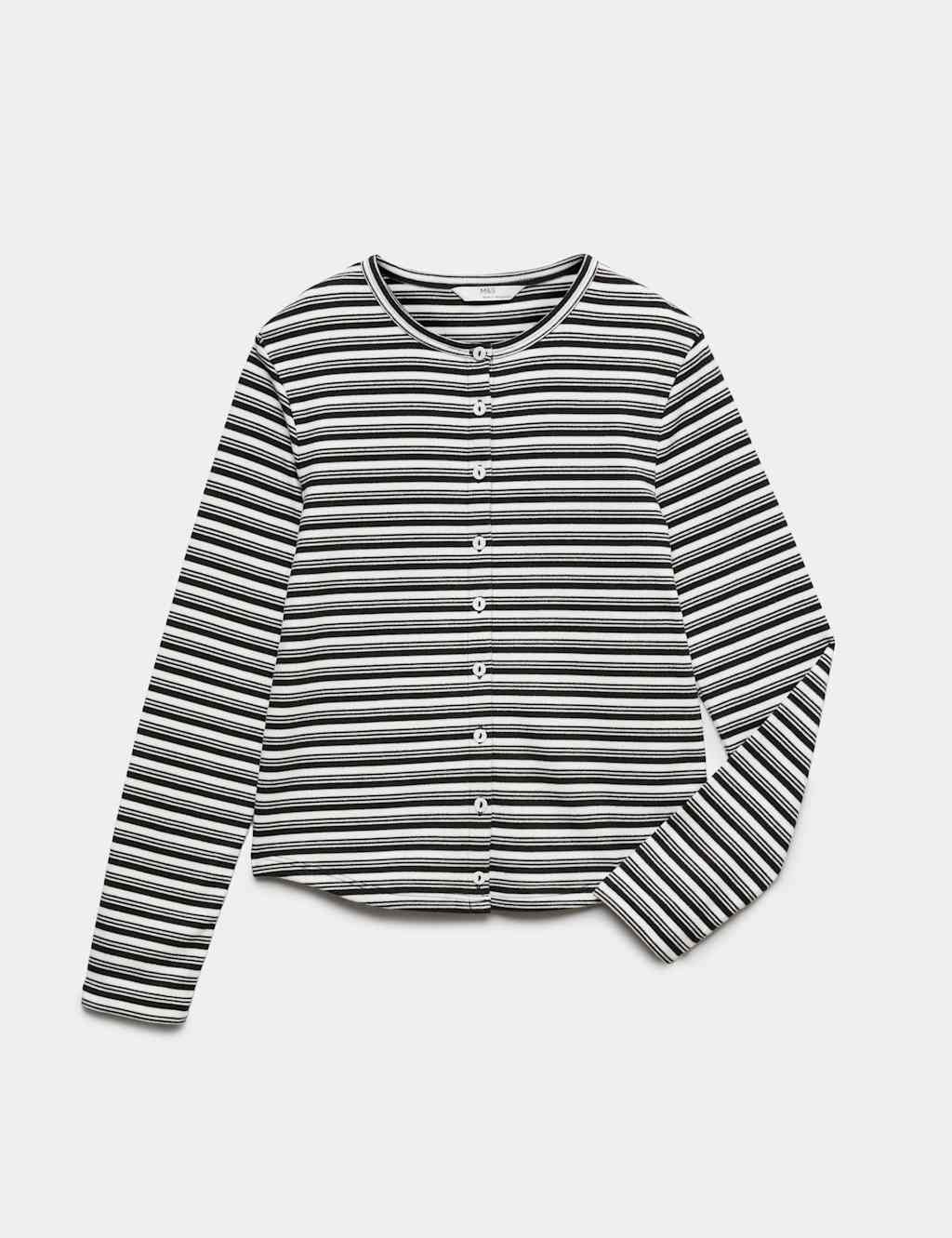 M&S Girls Button Through Top (6-16 Yrs) - 6-7 Years - Black Mix