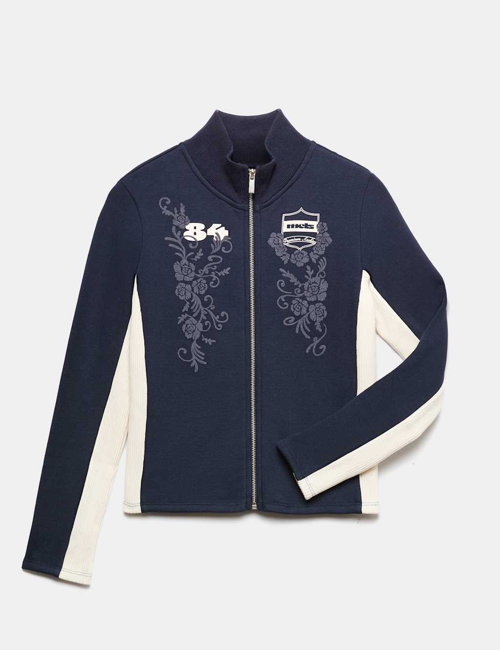 M&S Girls Funnel Neck Embroidered Zip Through Sweatshirt (6-16 Yrs) - 10-11 Years - Navy Mix