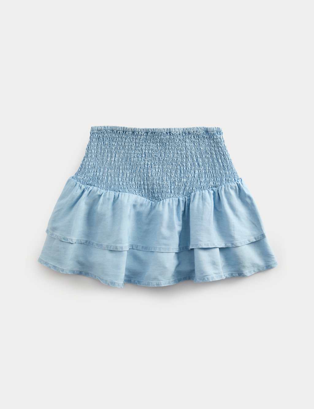 M&S Girls Cotton Rich Check Shirred Ra-ra Skort (6-16 Yrs) - 12-13 Years - Light Denim