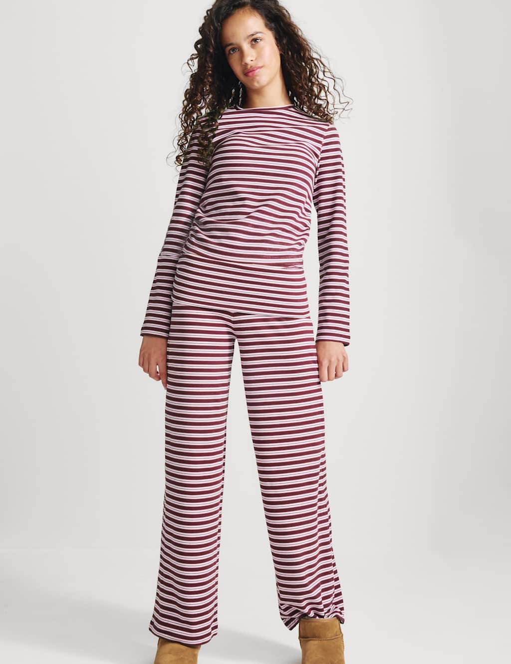 M&S Girls Cosy Striped Long Sleeve Top (6-16 Yrs) - 7-8 Years - Pink Mix