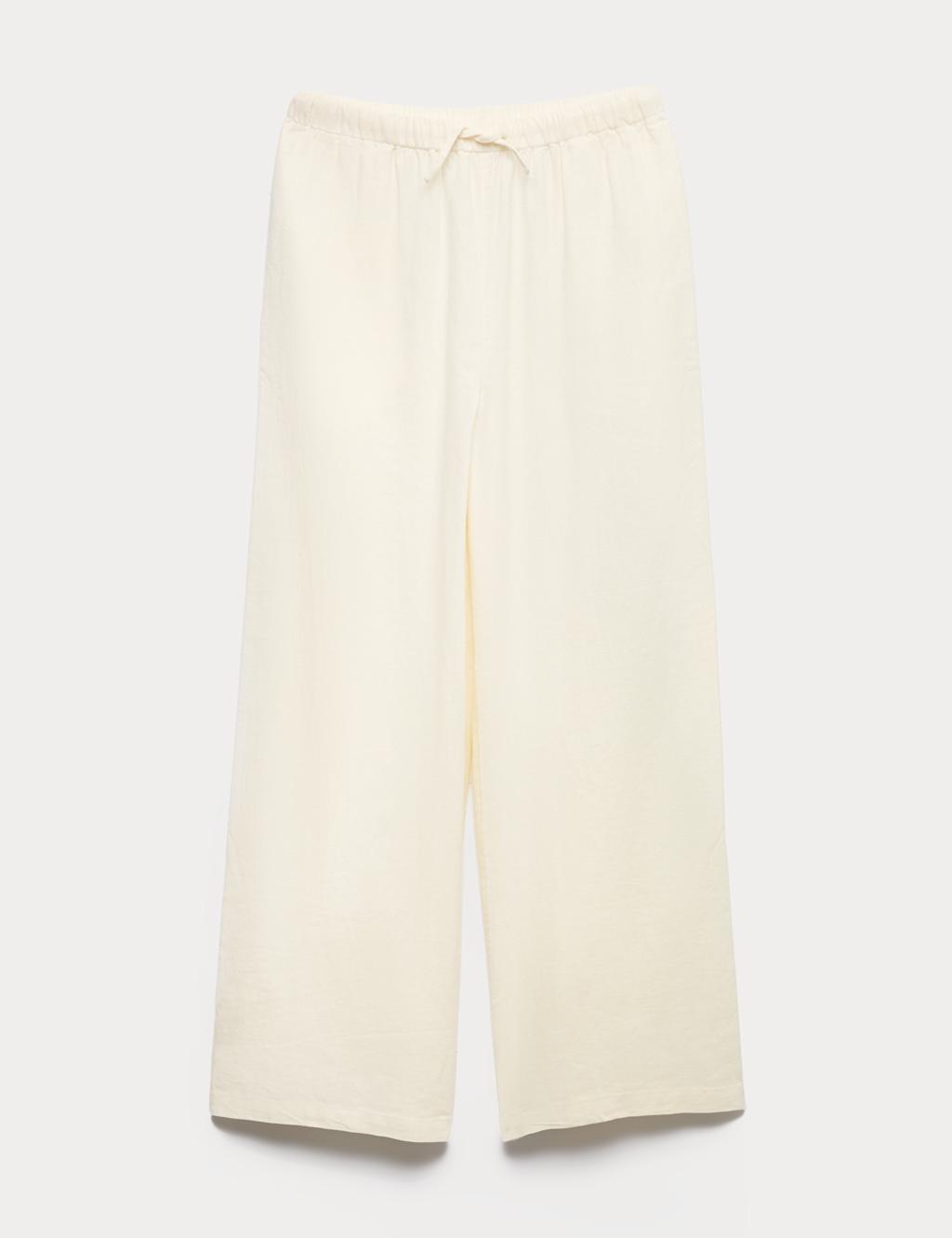 M&S Girls Wide Leg Trousers with Linen (6-16 Yrs) - 9-10 Years - Ivory