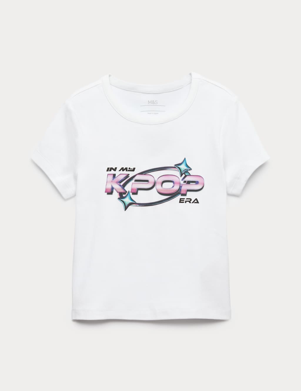 M&S Girls Pure Cotton K-Pop T-Shirt (6-16 Yrs) - 11-12 Years - Ecru Mix