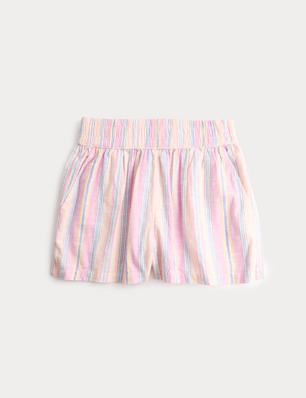 M&S Girls Pure Cotton Striped Shorts (6-16 Yrs) - 6-7 Years - Pink Mix