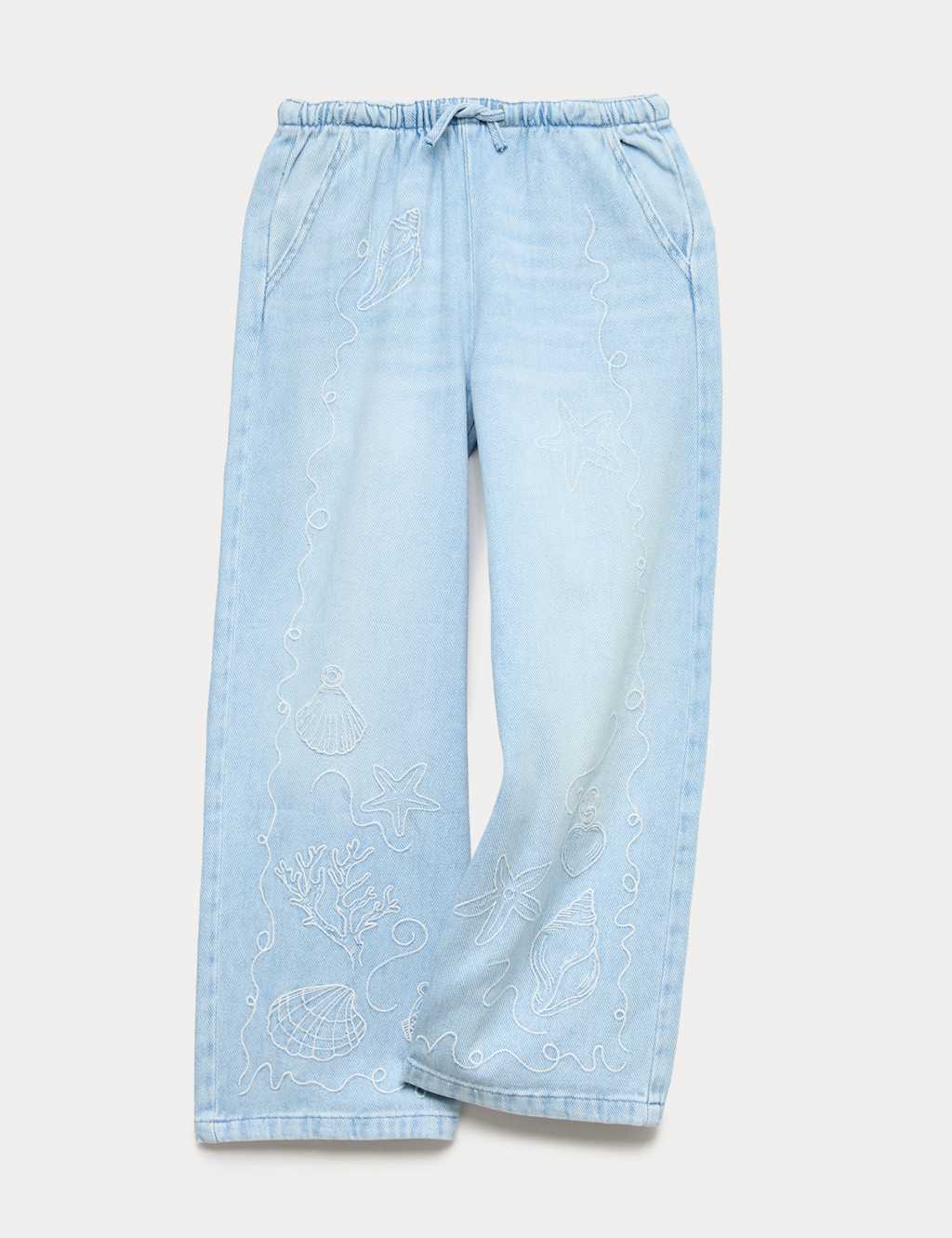 M&S Girls Relaxed Denim Embroidered Jeans (6-16 Yrs) - 13-14 Years - Light Denim