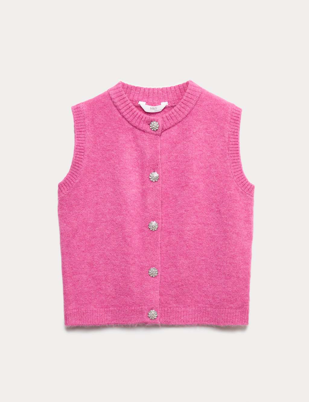 M&S Button Through Knitted Vest (6-16 Yrs) Pink