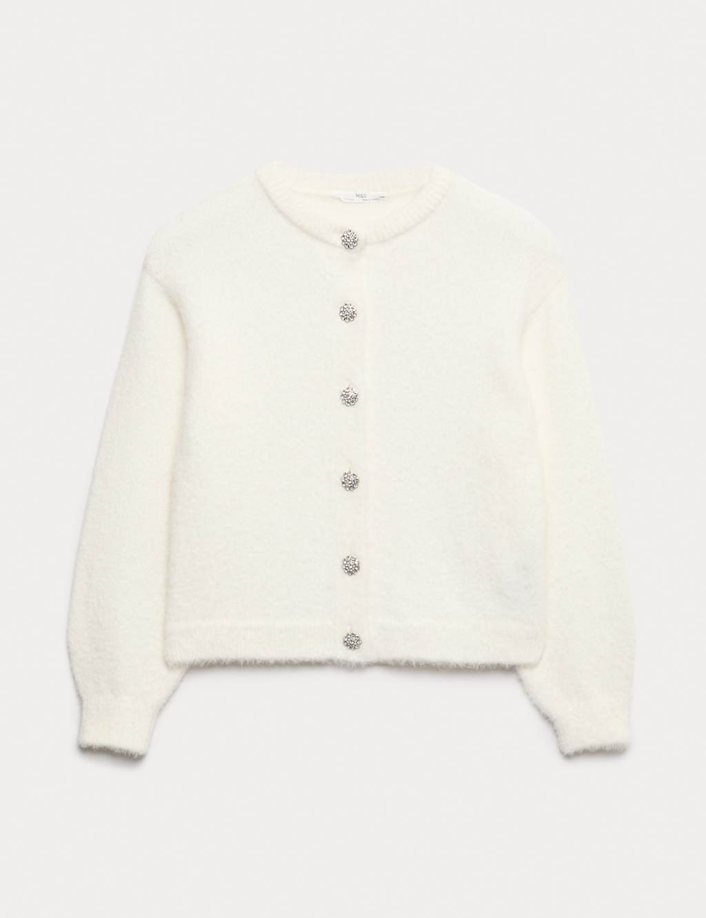 M&S Collection Girls Plain Button Cardigan (6-16 Yrs) - 8-9 Y - Ivory, Ivory