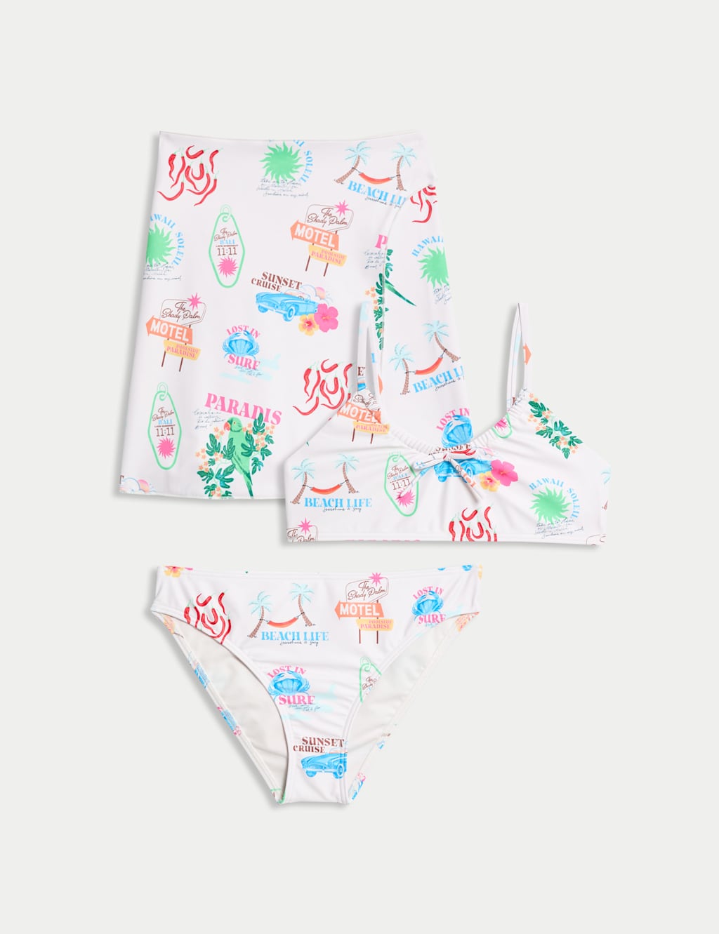 3pc Tropical Bikini with Sarong (6-16 Yrs)
