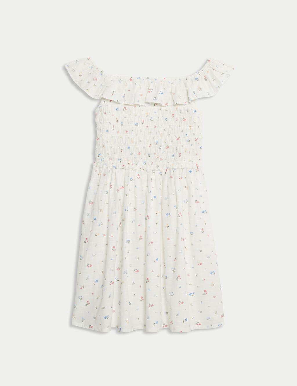 Pure Cotton Shirred Floral Print Dress (6-16 Yrs)