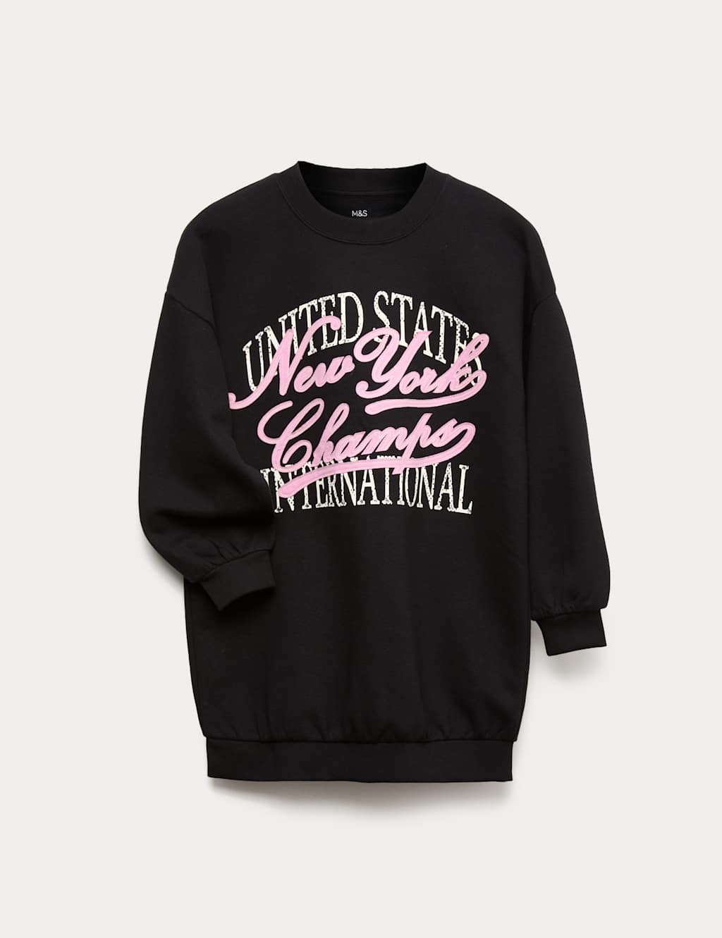 M&S Collection Girls Cotton Rich Graphic Sweatshirt Dress (6 - 16 yrs) - 11-12 - Black Mix, Black Mix
