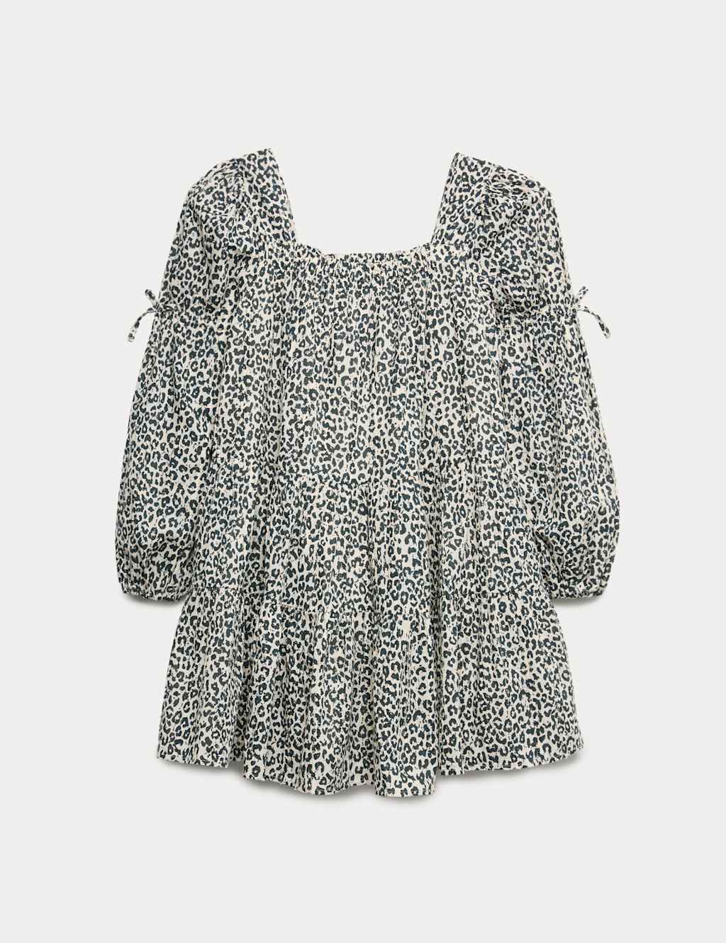 M&S Pure Cotton Leopard Print Dress (6-16 Yrs) Brown Mix