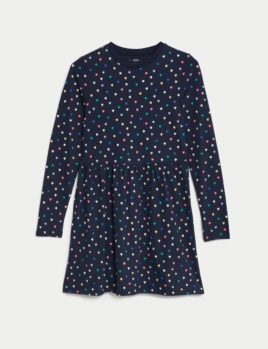 M&S Pure Cotton Heart Print Dress (6-16 Yrs) Navy