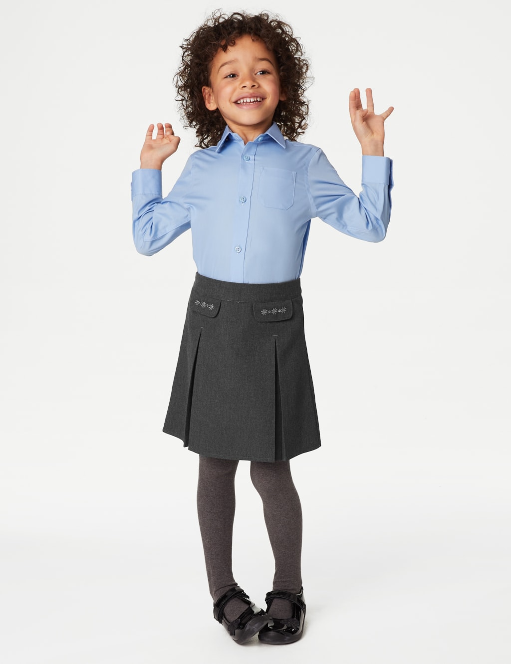 M&S Collection Girls Embroidered School Skirt (2-18 Yrs) - 16-17 - Grey, Grey