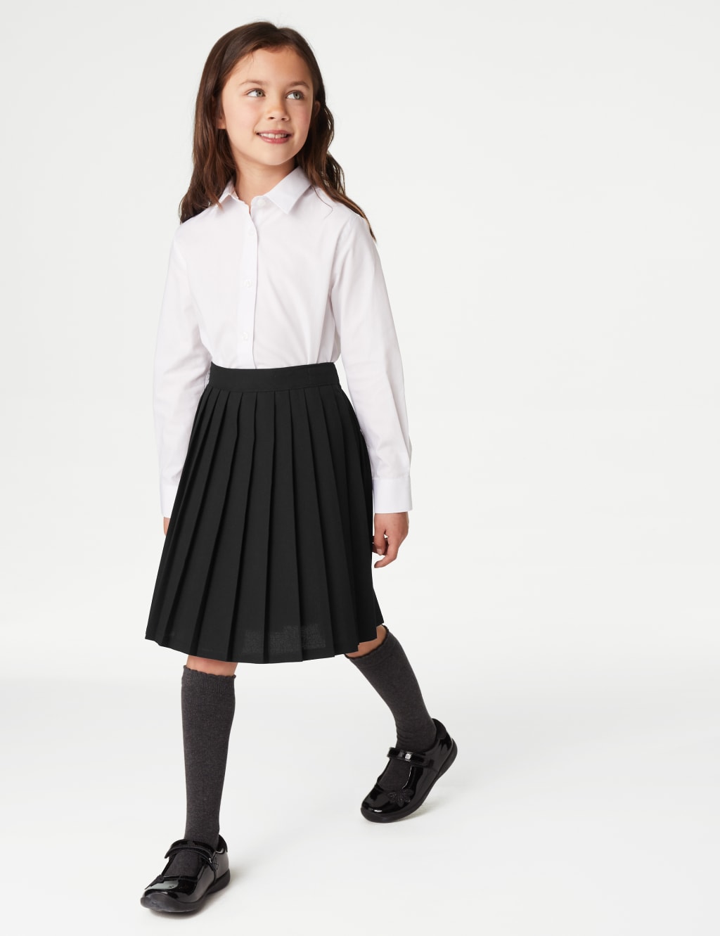 M&S Collection Girls Easy Dressing Pull On School Skirt (2-16 Yrs) - 4-5 Y - Black, Black,Grey