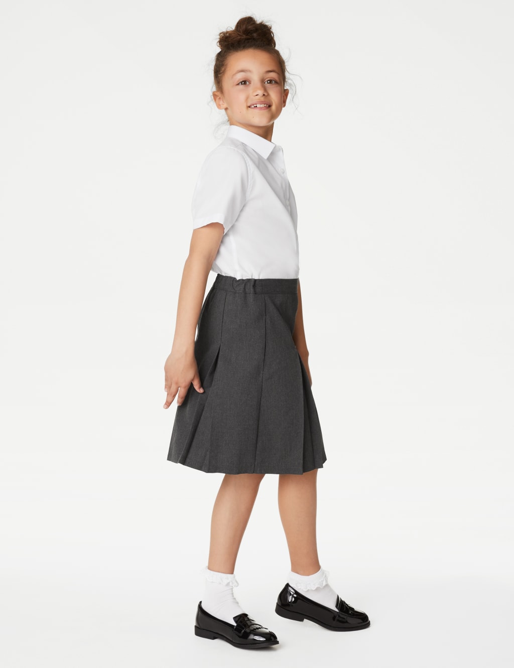 M&S Collection Girls Slim Fit Permanent Pleats School Skirt (2-18 Yrs) - 7-8 Y - Grey, Grey,Black