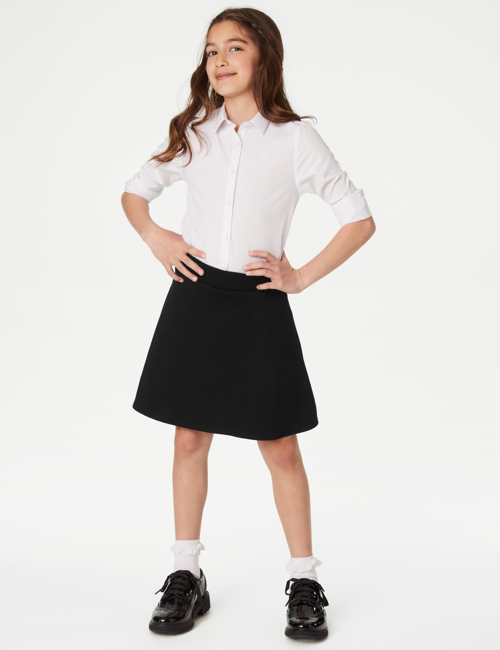 M&S Collection Girls Jersey School Skort (2-18 Yrs) - 11-12 - Black, Black,Grey