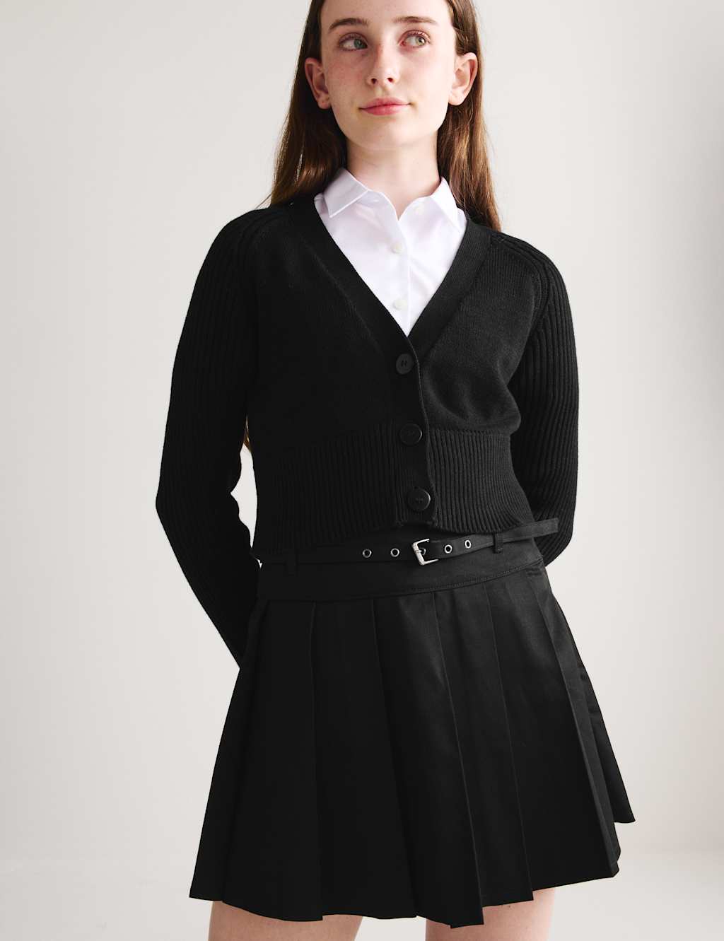 M&S Girls Senior Pleated Skater School Skirt (9-18 Yrs) - 9-10 Years - Black