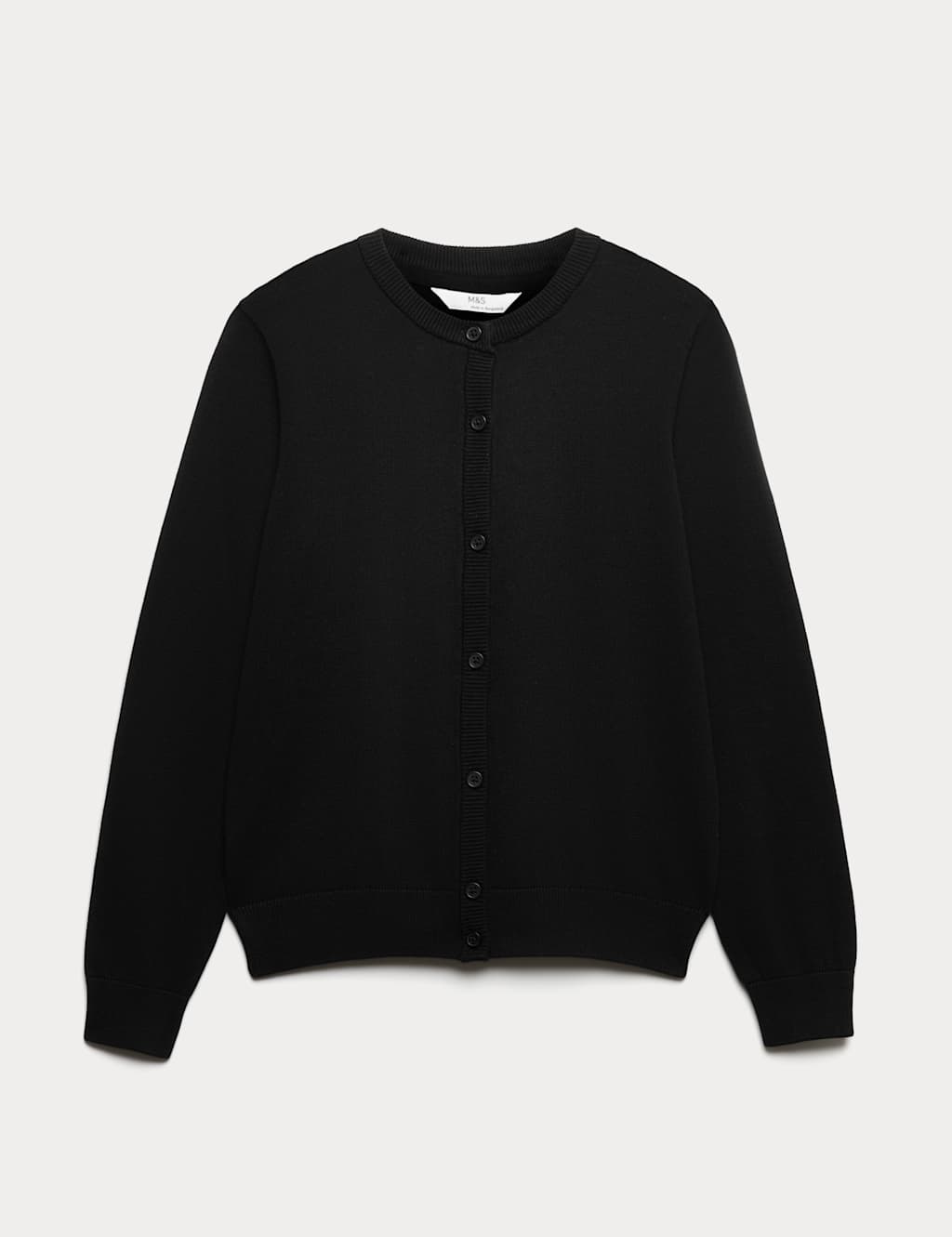M&S Girls Pure Cotton School Cardigan (9-18 Yrs) - 9-10 Years - Black
