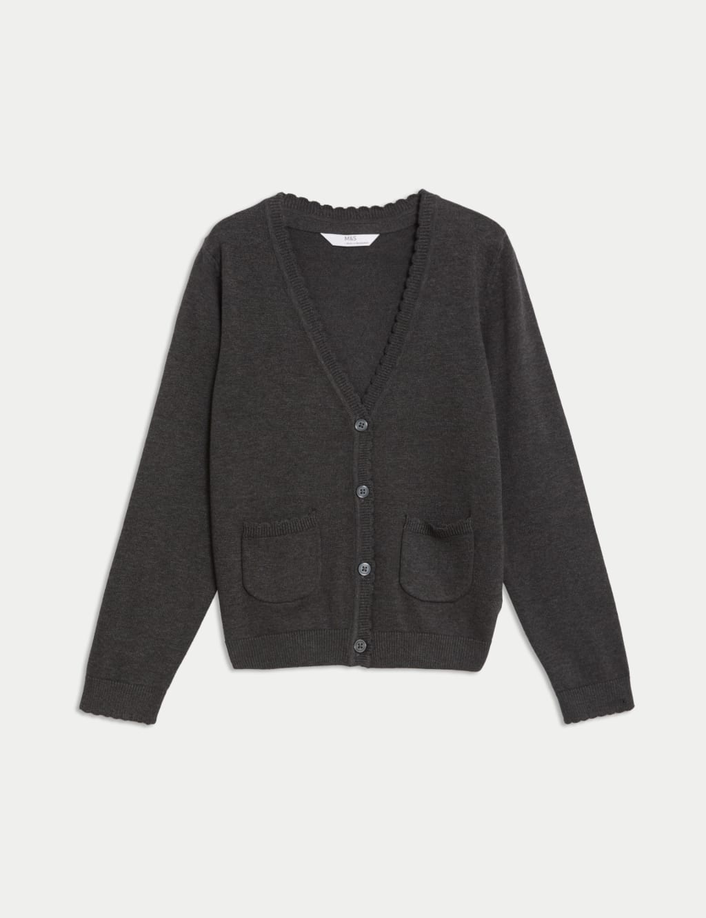 M&S Girls Pure Cotton School Cardigan (2-18 Yrs) - 5-6 Years - Grey