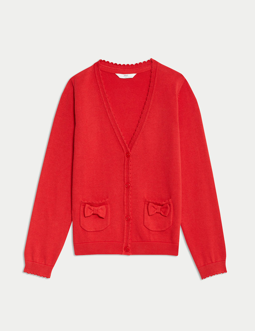 M&S Pure Cotton Bow Pocket Cardigan (3-18 Yrs) Red