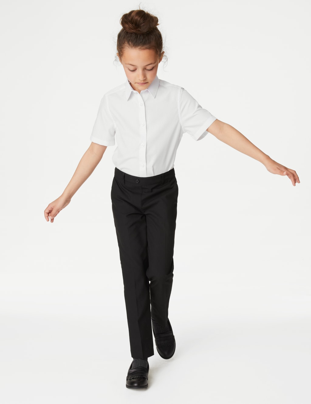 M&S Collection Girls 2 Pack Girls Easy Dressing School Trousers (3-18 Yrs) - 7-8 Y - Black, Black