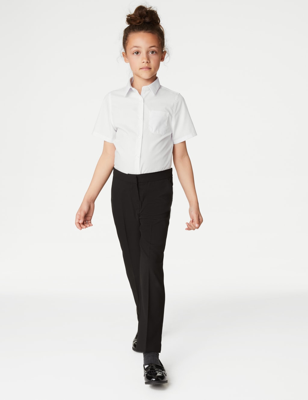 M&S Collection Girls Slim Leg School Trousers (2-18 Yrs) - 7-8 Y - Black, Grey,Black