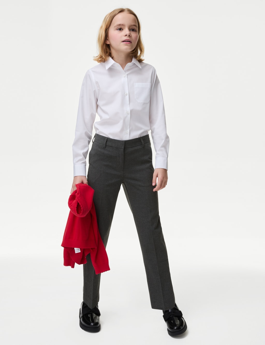 M&S Collection Girls Regular Leg Stretch Trousers (2-18 Yrs) - 15-16 - Grey, Grey