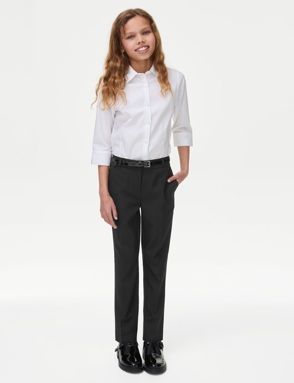 Girls' Skinny Leg Belted School Trousers (2-18 Yrs)